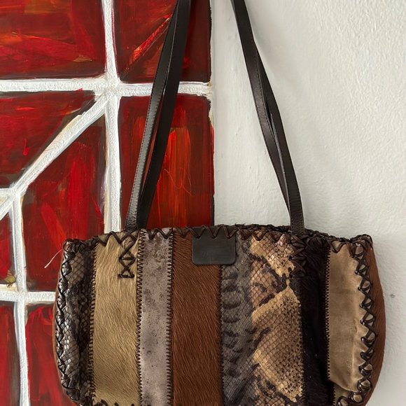 Vintage MALI PARMI 1992 Edition Mixed Leather Skin Pony Hair Suede Handbag - Picture 2 of 12